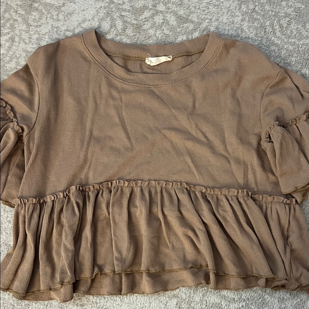 Altar'd State Tan Ruffle Blouse